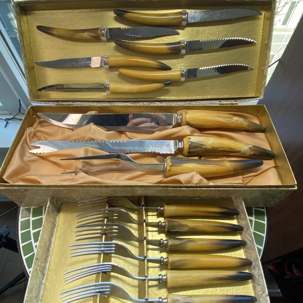 Vintage Sheffield Washington Cutlery 15 Pc Set Bakelite Handles Carving Set w/